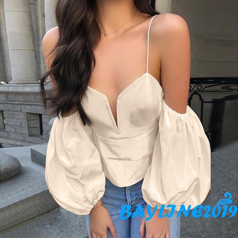 Áo Lửng Hai Dây Cổ Chữ V Trễ Vai Quyến Rũ Cho Nữ