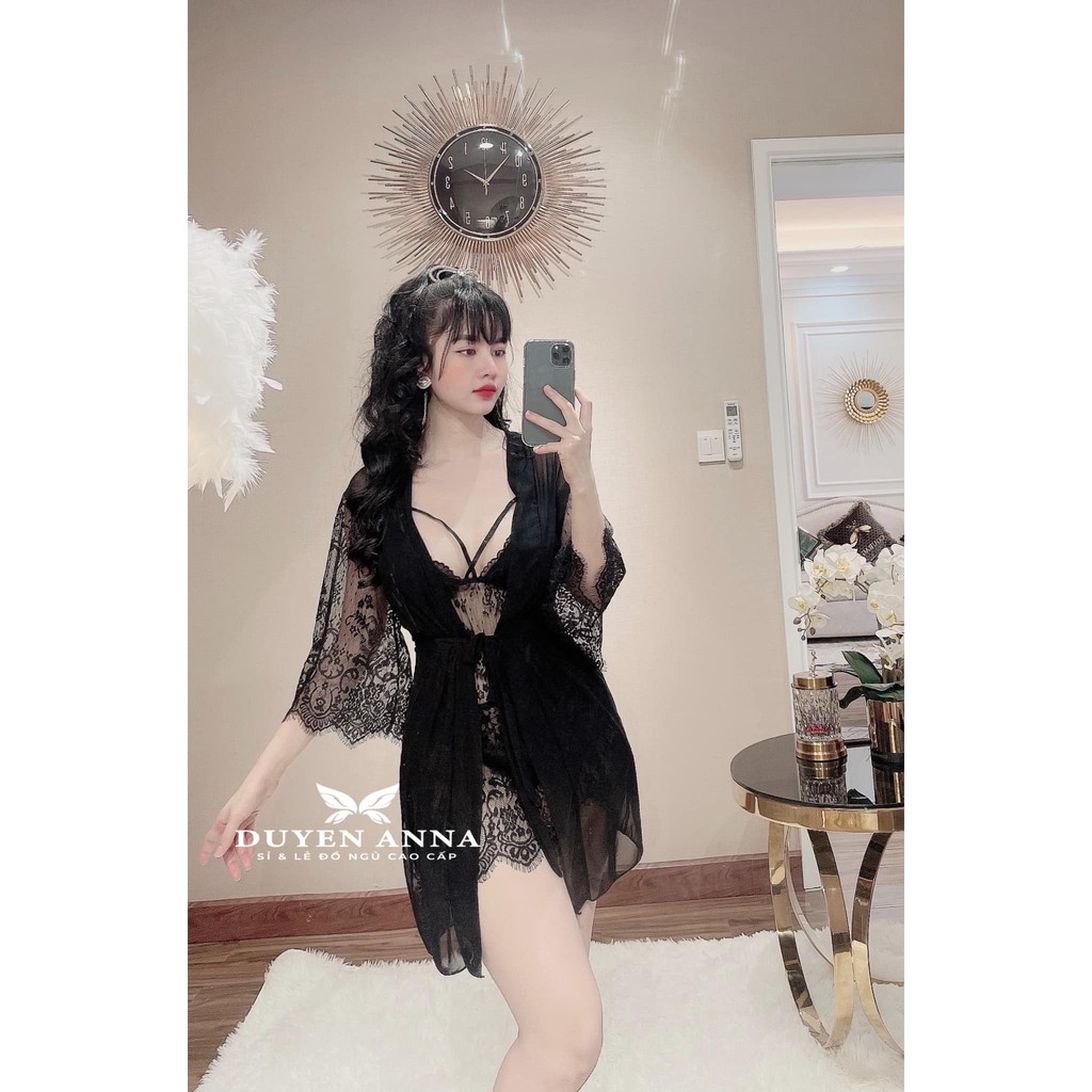 (M.87) Set váy ngủ kèm áo choàng ren mềm có mút ngực sexy cao cấp Đầm mặc nhà gợi cảm quyến rũ