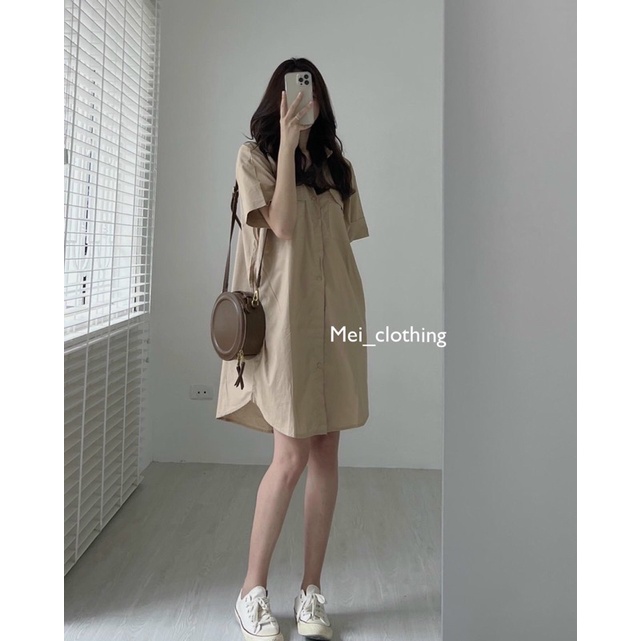 [Ảnh thật/video] Váy sơmi ngắn tay Ulzzang tông màu độc lạ