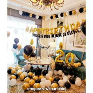 [ Tặng Bơm Keo dán] Set bóng trang trí sinh nhật tone vàng gold HD676