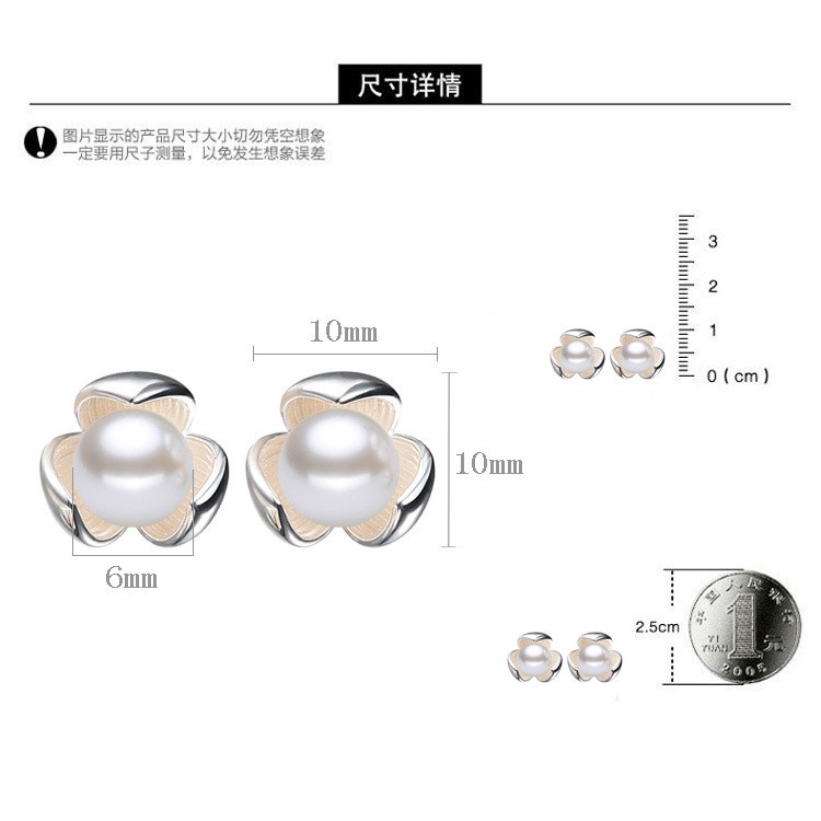 Hoa Tai Hình Cỏ Bốn Lá Đính Ngọc Trai Nhân Tạo Thời Trang