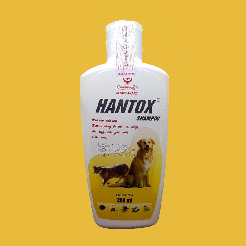 Sữa tắm cho chó - Sữa Tắm Trị Ve Rận Bọ Chét Chó Mèo Hantox Shampoo Vàng 200ml
