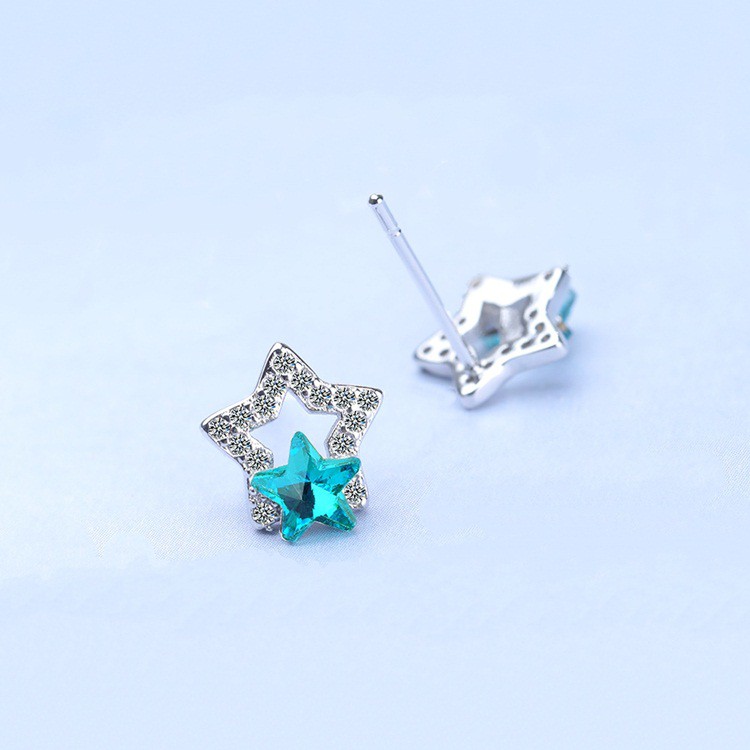 Bông tai sao kép nhỏ xinh, bạc Ý S925 - HT267
