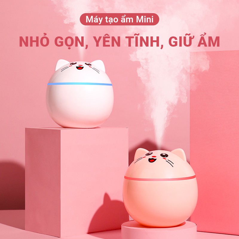 Máy xông tinh dầu khuếch tán phun sương giữ ẩm Cát Thái mèo con mini dung tích 300ml phun tỏa đều