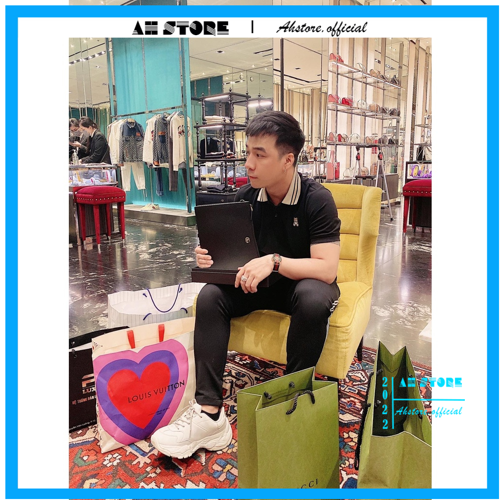 Áo polo nam cổ bẻ tay ngắn , Áo phông thun basic hoạ tiết thêu gấu có cổ vải cotton dày mịn - AHSTORE