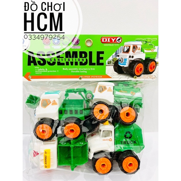 [LOẠI TO CÓ TUA VÍT] Túi đồ chơi lắp ráp xe công trình gồm 4 chiếc dành cho bé thích lắp ghép mô hình xe DIH 589-13D