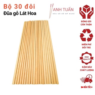 Bộ 30 đôi đũa gỗ đầu nhọn LÁT HOA cao cấp tự nhiên không hoá chất