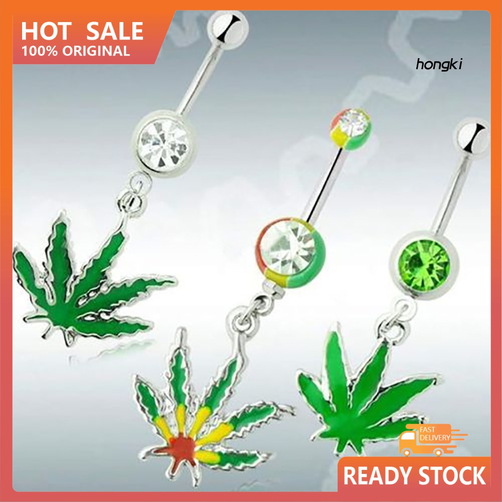 Khuyên Rốn Hình Lá Phong Đính Đá Thời Trang