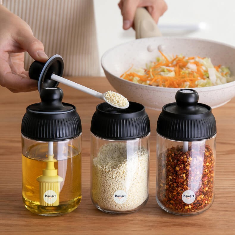 COMBO 3 Kệ, Hũ Đựng Gia Vị Thuỷ Tinh Bộ Hũ Đựng Gia Vị Kèm Thìa Cao Cấp 250ml