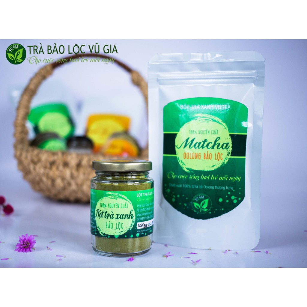 Combo Bột Trà Xanh + Bột Đậu Đỏ - Nguyên Chất Vũ Gia  + Tặng Cọ Quét