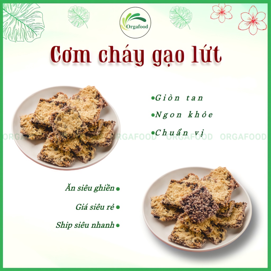 Cơm cháy gạo lứt 3 vị gà chà bông/ rong biển muối mè/ khô bò chà bông Orgafood ăn vặt healthy, giảm cân