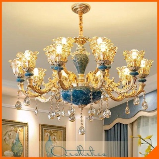 Đèn chùm 15 tay mạ xanh ngọc, đèn trang trí phòng khách sang trọng