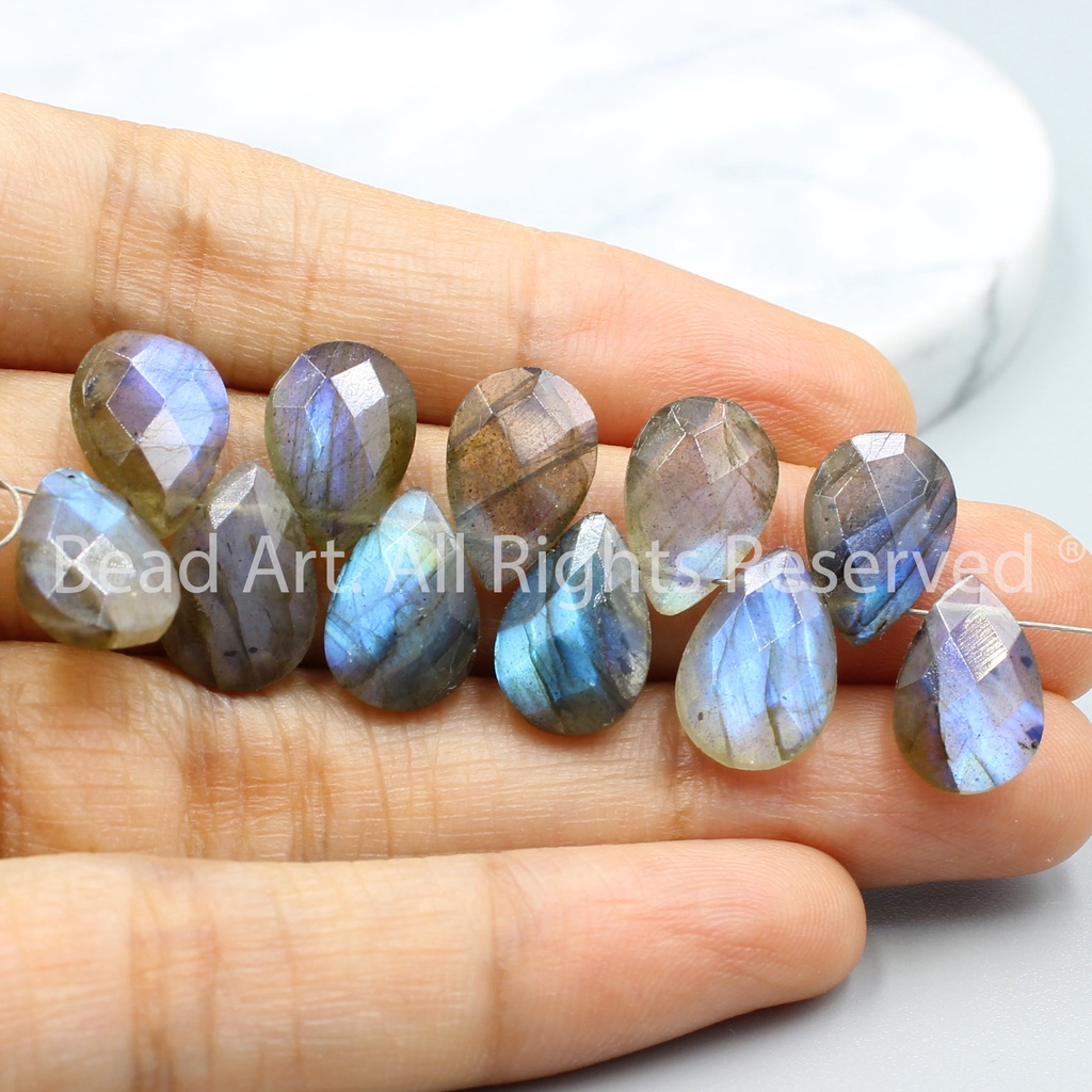 Hạt Labradorite (Hắc Nguyệt Quang) Giọt Nước Giác Cắt 12x8mm Loại AA,Phong Thuỷ, Làm Trang Sức, Mặt Dây Chuyền S39