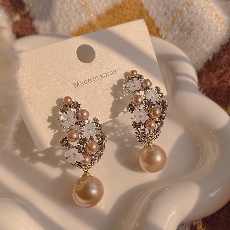 Khuyên Tai Hình Bông Hoa Đính Đá Và Ngọc Trai Giả Thanh Lịch Dành Cho Nữ