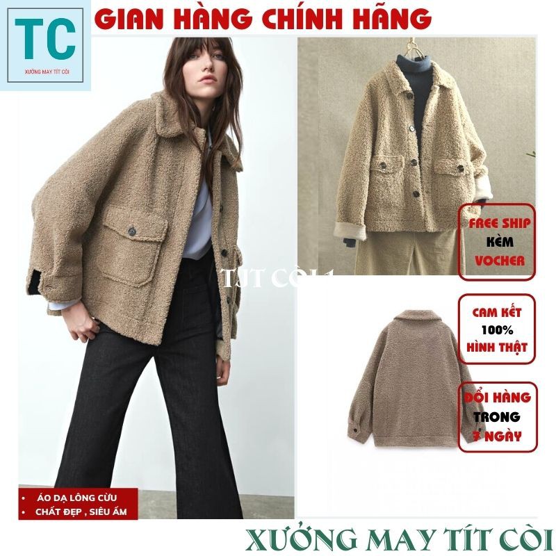 Áo Khoác Lông Dáng Ngắn Khóa Cài Màu Nâu Sang Trọng ,Áo Lông Cừu Form Rộng Thời Trang Hàn Quốc ,Tjt Còi 1