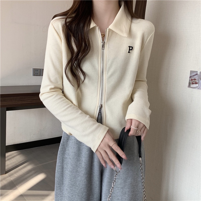 Áo kiểu SUXI cổ polo tay dài ôm dáng màu trơn thời trang cho nữ