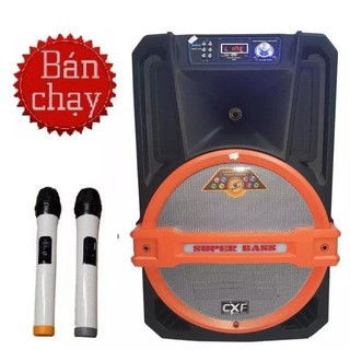 Loa kẹo kéo hát karaoke super bass cxf 1202 kèm 02 micro không dây