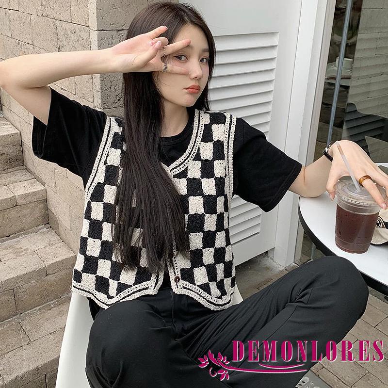 Áo khoác cardigan dệt kim dáng rộng màu sắc tương phản phối nút đơn giản cho nữ