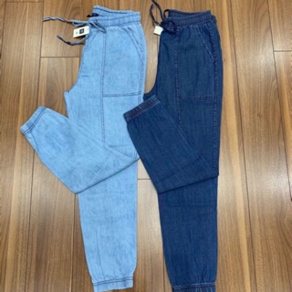 Quần jeans nữ baggy bo lai rút dây chất jeans lụa mềm