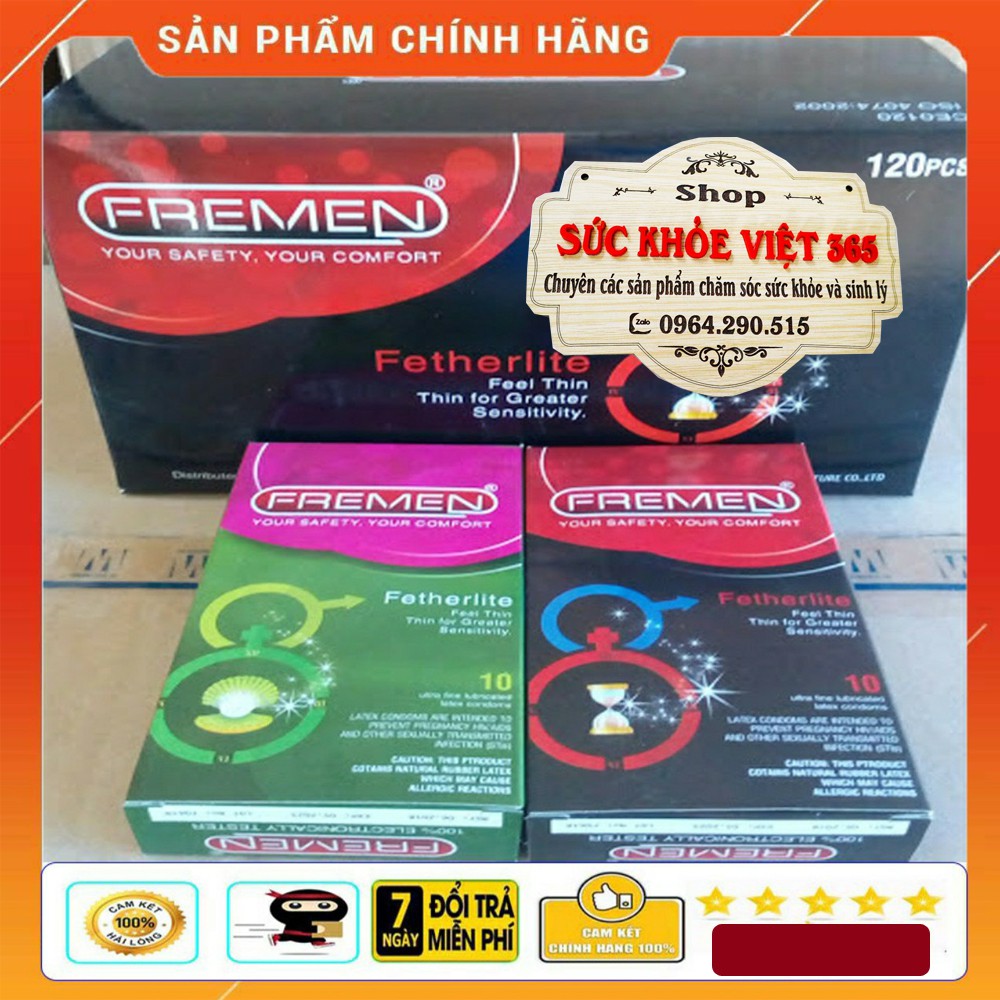 Bao cao su (bcs _ba con sau) gia đình giá rẻ Fremen hộp 10 cái, bao trơn không gai, dai, dày, chắc