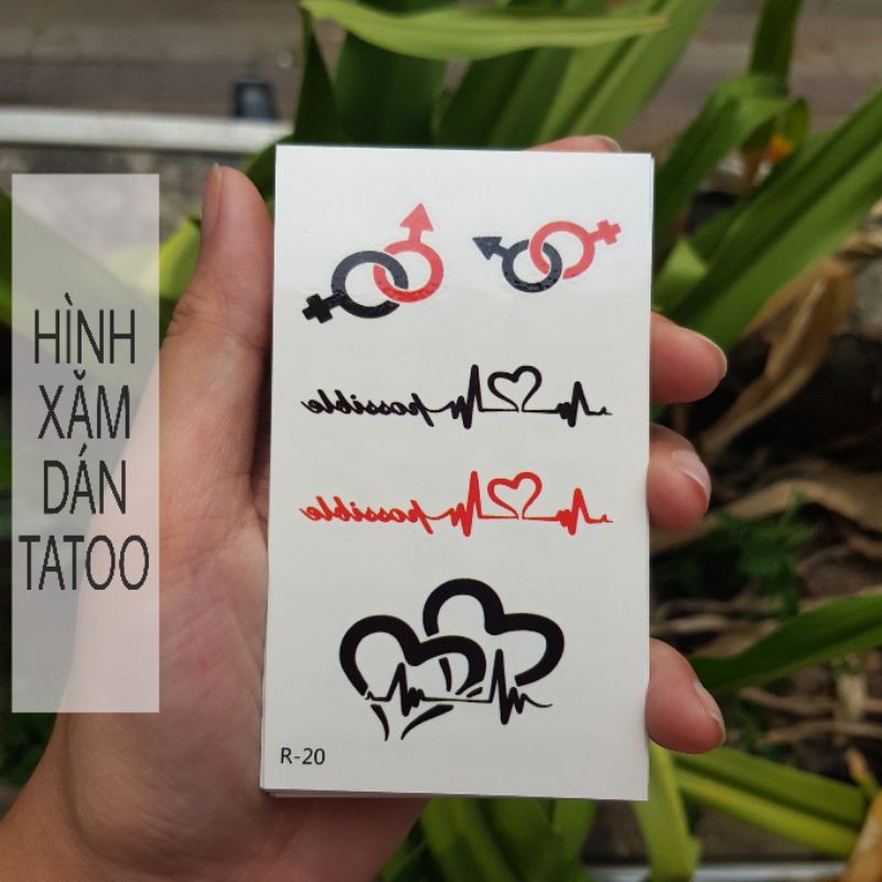 Hình xăm nhịp tim r20. Xăm dán tatoo mini tạm thời, size &lt;10x6cm