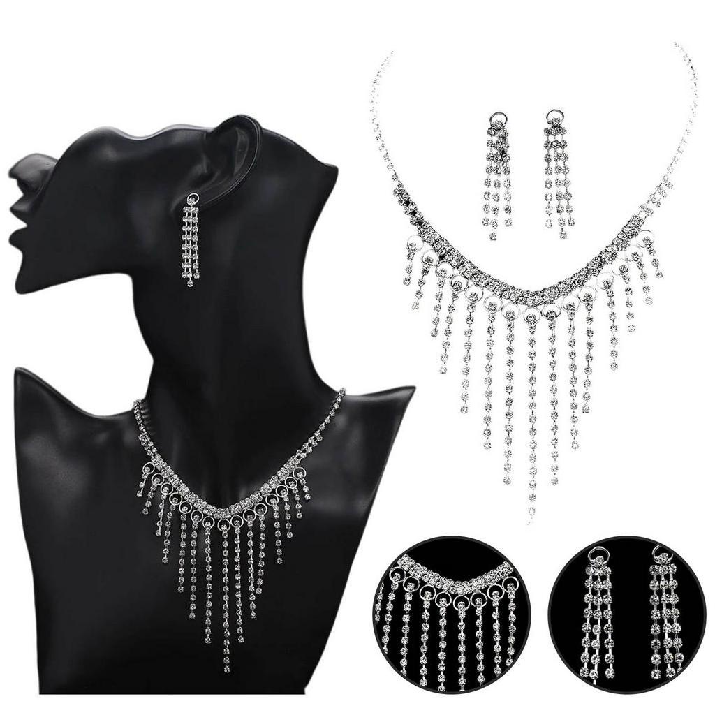 1 Set Vòng cổ Và Bông Tai Đính Đá Hình Giọt Nước