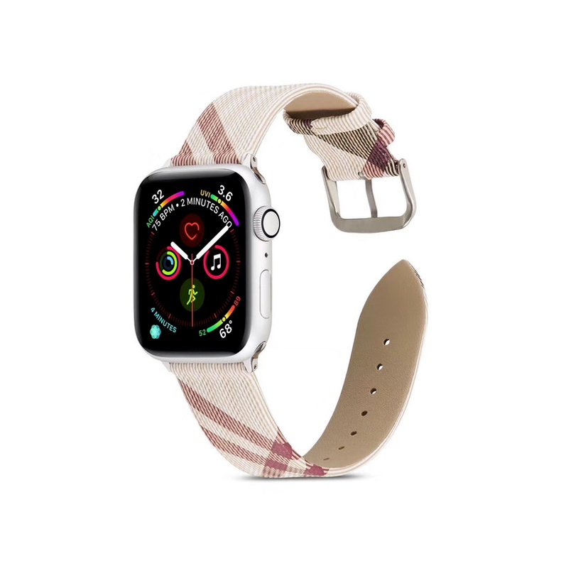 Dây Đeo Bằng Da Họa Tiết Kẻ Sọc Cho Đồng Hồ Thông Minh Apple Watch Iwatch 40mm 44mm 42mm 38mm 6 Se 5 4 3 2 1