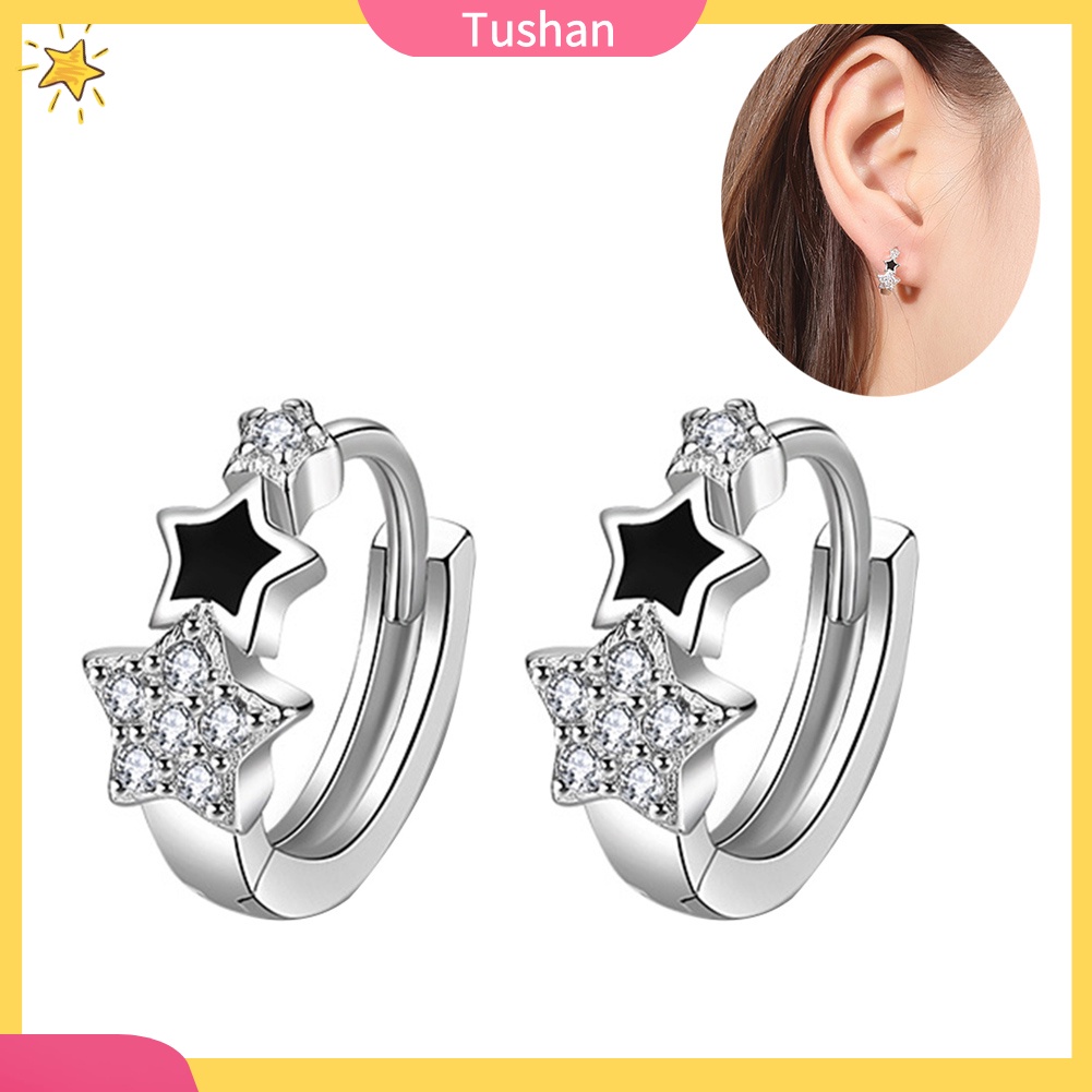 TUSH Women Cubic Zirconia Inlaid Star Huggie Earrings Fashion Piercing Jewelry Gift