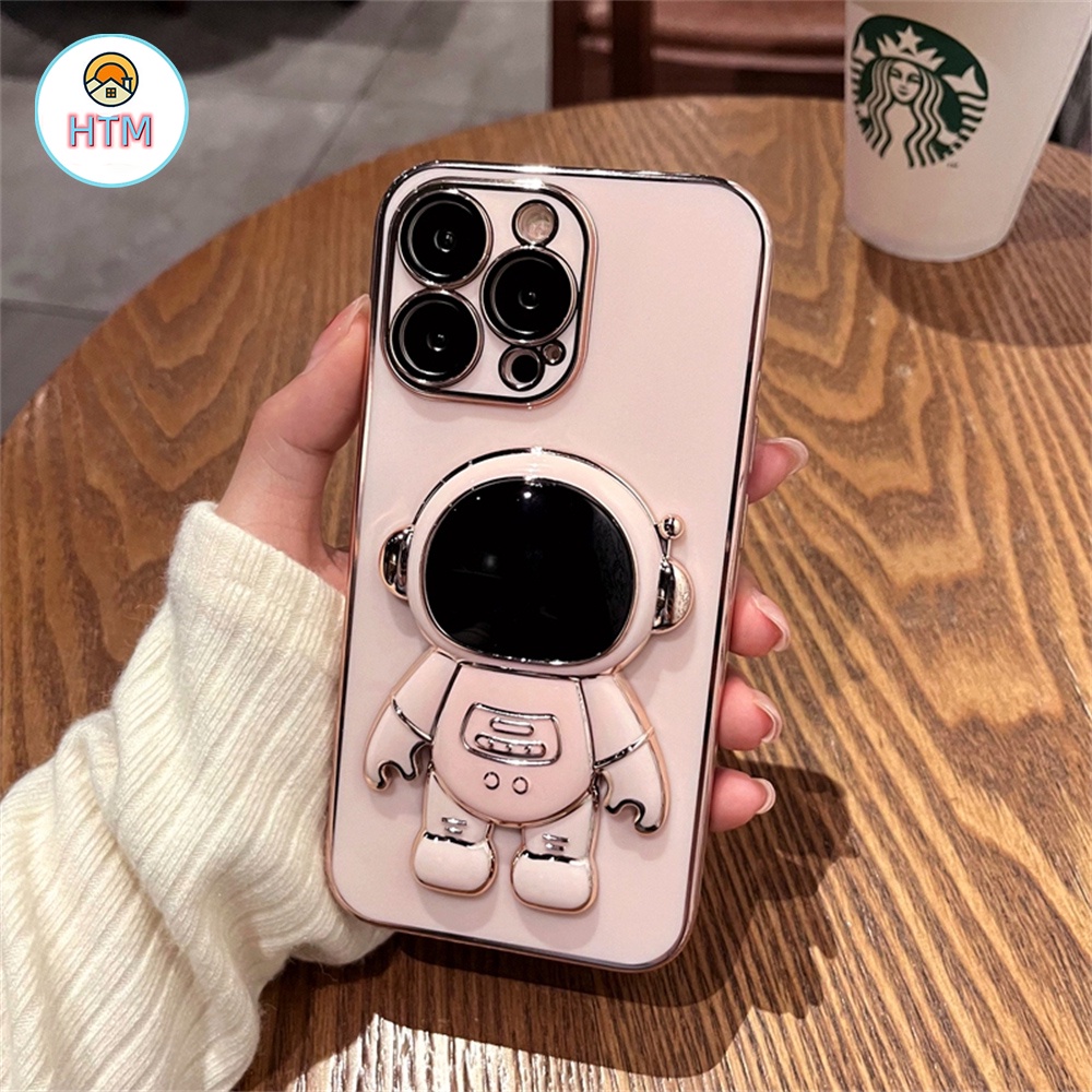 Ốp Điện Thoại TPU Mạ Điện In Hình Phi Hành Gia Kèm Giá Đỡ Cho iPhone 13 12 11 Pro Max Promax XS Max XR X