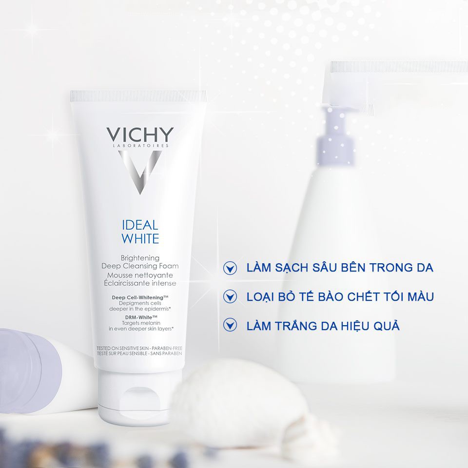 Sữa rửa mặt dưỡng trắng VICHY IDEAL WHITE BRIGHTENING DEEP CLEANSING FOAM 100ml giảm thâm nám