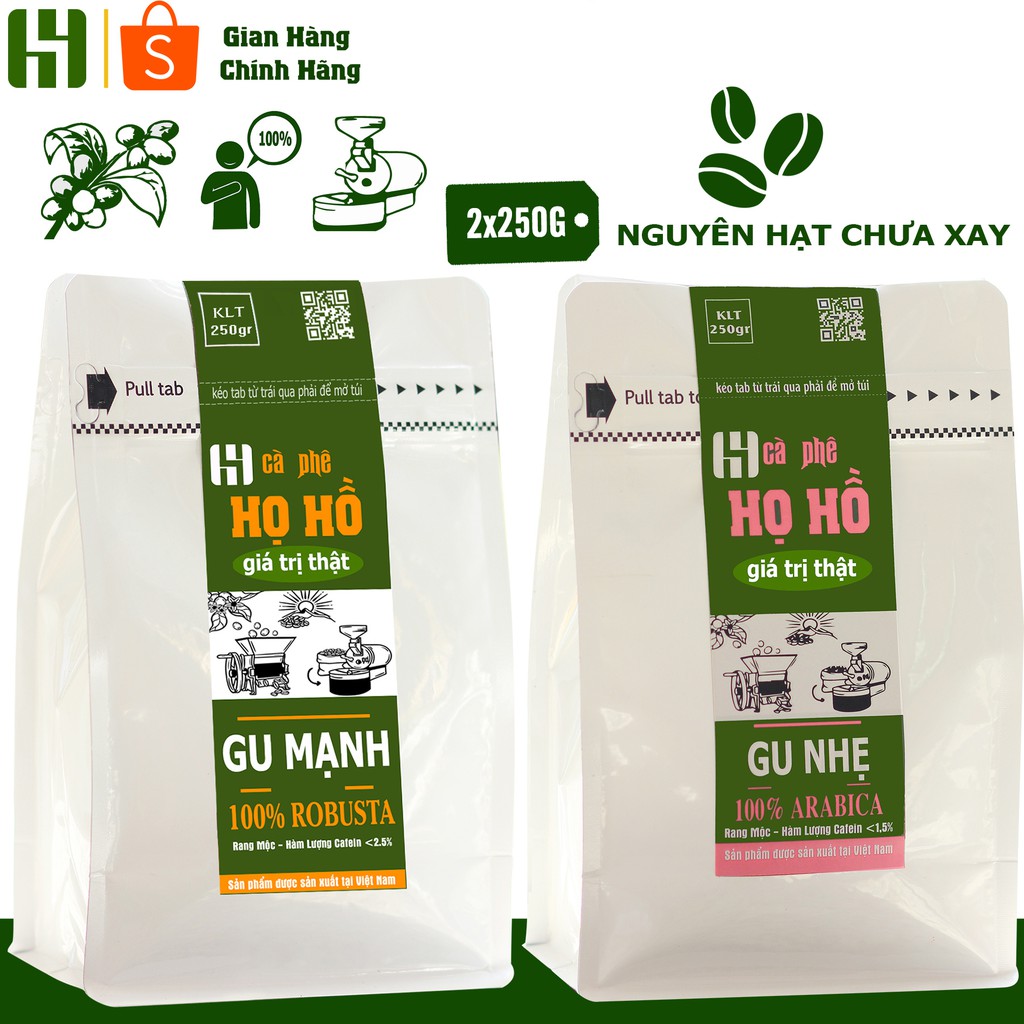 [COMBO] Cà phê rang mộc Gu Mạnh và Gu Nhẹ mỗi gói 250g - Thương hiệu Họ Hồ - Giá trị thật