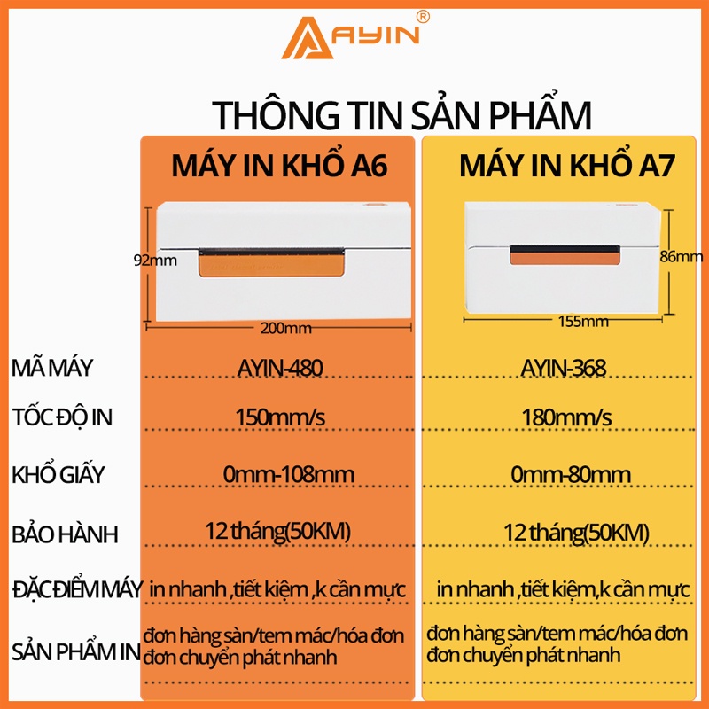 Máy in nhiệt AYIN 368 ,máy in đơn hàng,tem vận chuyển,mã vạch khổ A7