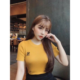 Áo thun tăm cộc tay ny - áo thun gân cổ tròn cộc tay
