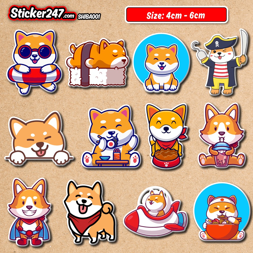 Sticker Chó ShiBa 𝑭𝒓𝒆𝒆𝒔𝒉𝒊𝒑 Sticker Dễ Thương Chống Nước, Decal Dán Mũ Bảo Hiểm, Vali, Đàn, Laptop - Cắt Sẵn