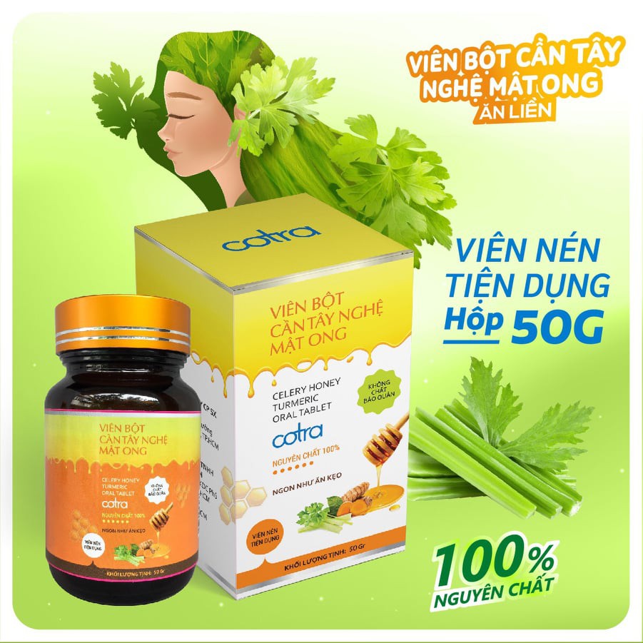 [ BÁN CHẠY] Viên cần tây nghệ mật ong sấy lạnh nguyên chất Cotra, giảm cân, detox thanh lọc cơ thể, làm đẹp da trắng da