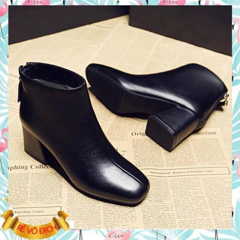 oder Giày bốt cổ lửng da PU 2 màu đen, kem - BOT02 | BigBuy360 - bigbuy360.vn