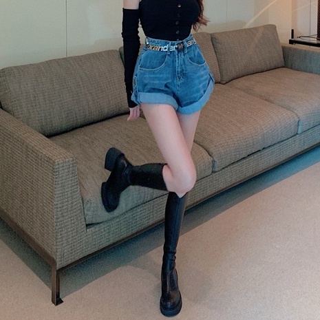 Quần Short Denim Ống Rộng Lưng Cao Uốn Xoăn Phong Cách Trung Hoa Thời Trang Mùa Hè Mới