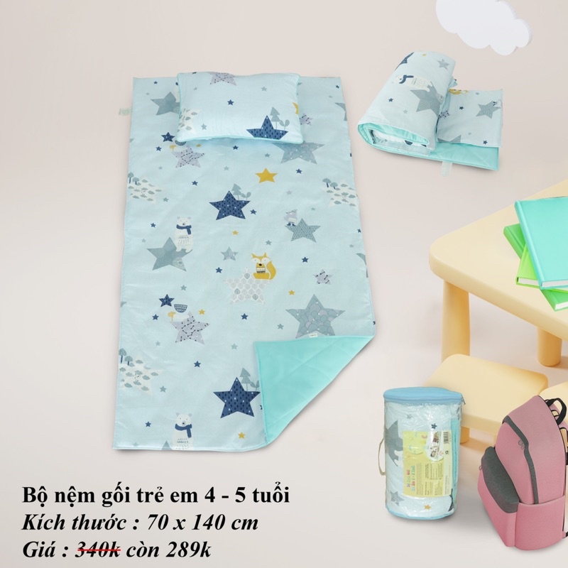 Bộ gối nệm trẻ em, bộ mền gối trẻ em  Hometex 4-5 tuổi