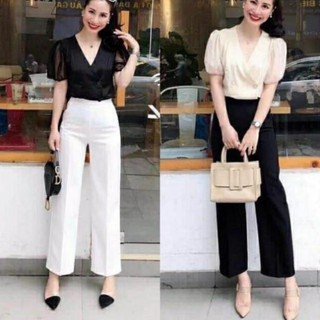 Quần ống rộng xuông sườn cạp cao