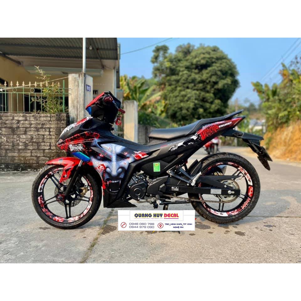 Tem trùm xe Ex 155 đỏ đen trắng dracula, độ team trùm decal xe máy exciter dán đời 2021