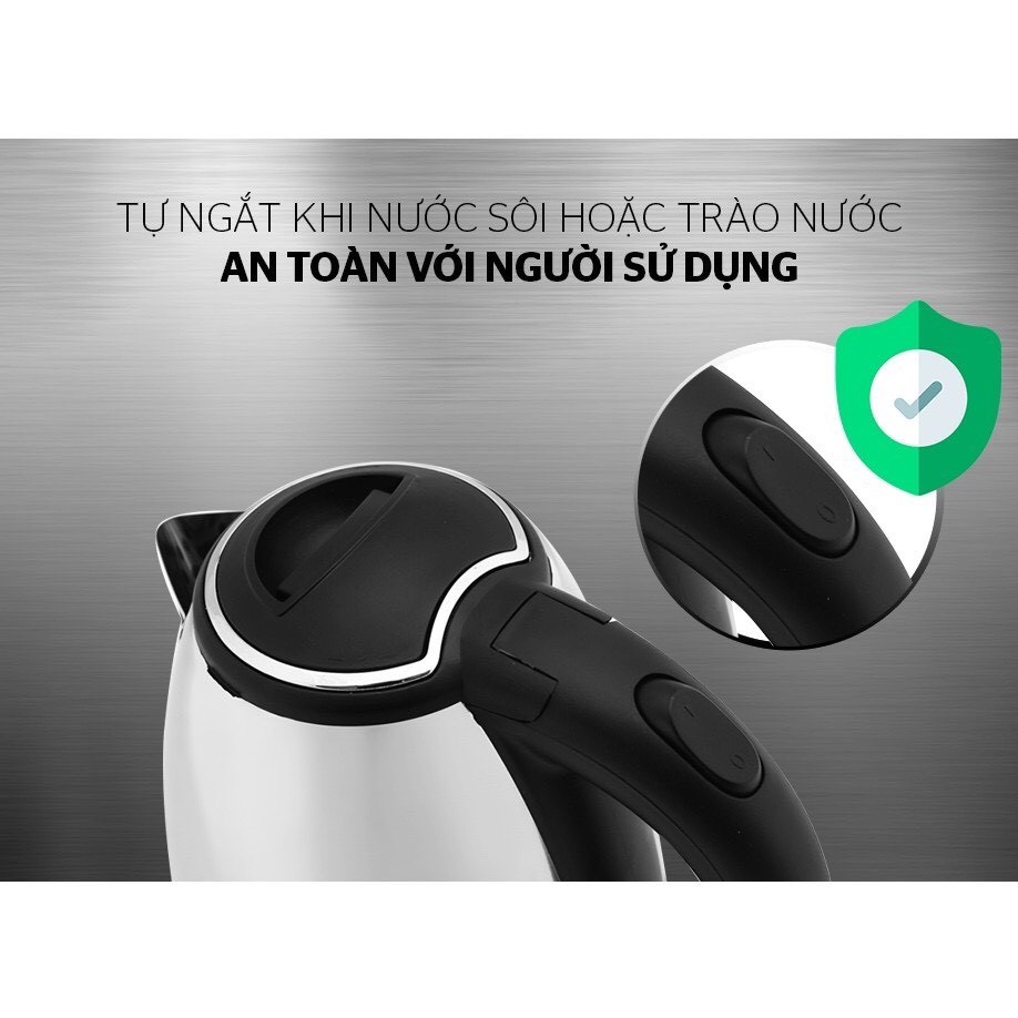 Bình Đun Siêu Tốc Inox Cách Nhiệt HTD1081, Siêu Bền, Cách Điện- Ấm Siêu Tốc Đun Nước Happy Time SunHouse 1,8l