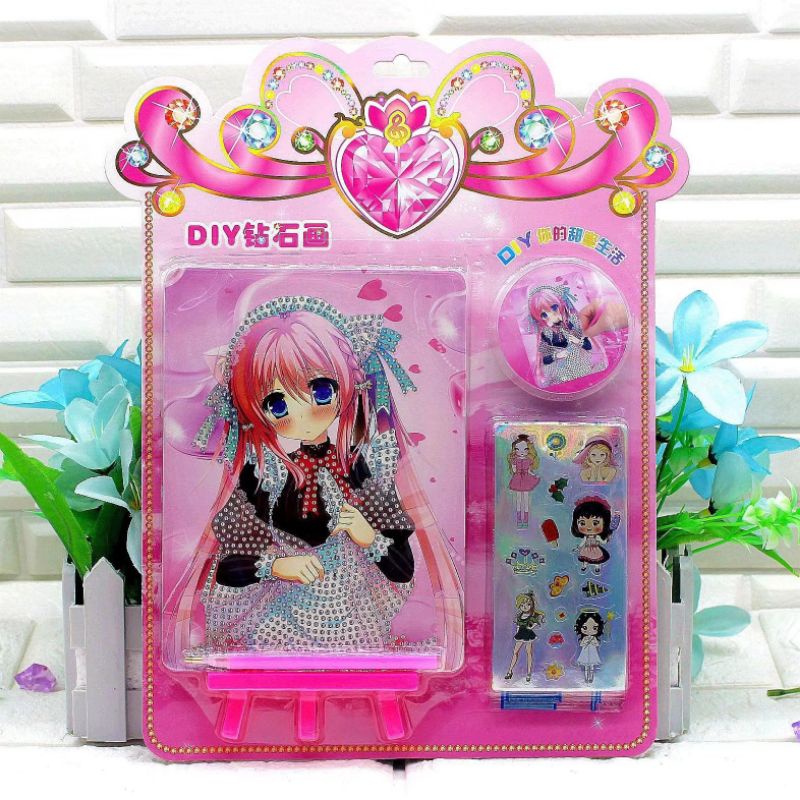 Tranh đính đá size to 24,5x35cm cho bé, tranh đá tự đính tự làm hình công chúa đẹp mắt dạng sticker