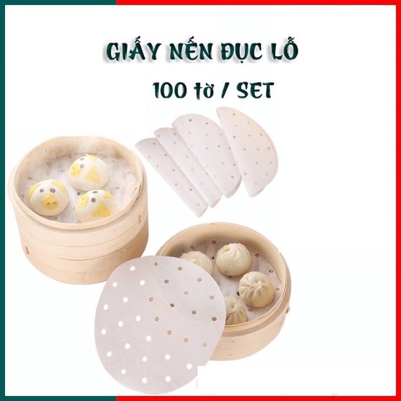 [SÉT 100 TỜ] GIẤY NẾN ĐỤC LỖ_SIZE 23CM_dùng hấp, nướng. Chống dính cho Nồi chiên, Làm Bánh, Cơm cuộn