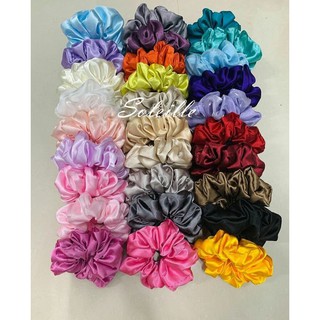 Chun buộc tóc scrunchie lụa Màu Bạc