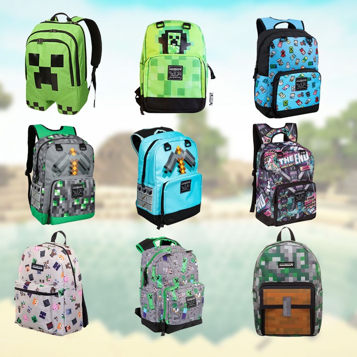 Balo Minecraft in hình nhiều nhân vật, balo chất liệu polyester, balo chính hãng Minecraft