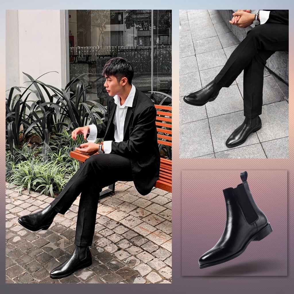 Giày Chelsea boots nam, giày da cao cấp da bò nhập khẩu handmade August shoes AG1D chính hãng bảo hành 12 tháng