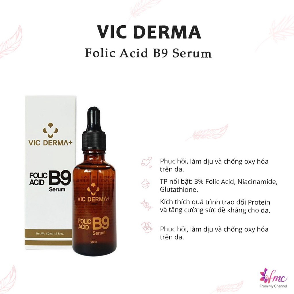 [CÔNG TY - CHÍNH HÃNG] Serum B9 Vic Derma Folic Acid Phục Hồi Trẻ Hóa Vicderma 50ml - Bác Sĩ Nghĩa