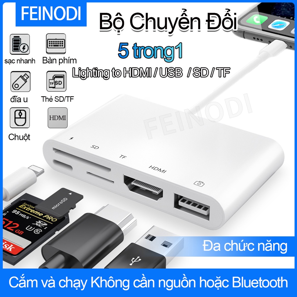 Feinodi Cáp To HDMI Bộ Chuyển Đổi Cho Phone Pad Full HD 2 trong1 6 trong1 jack chuyển đổi