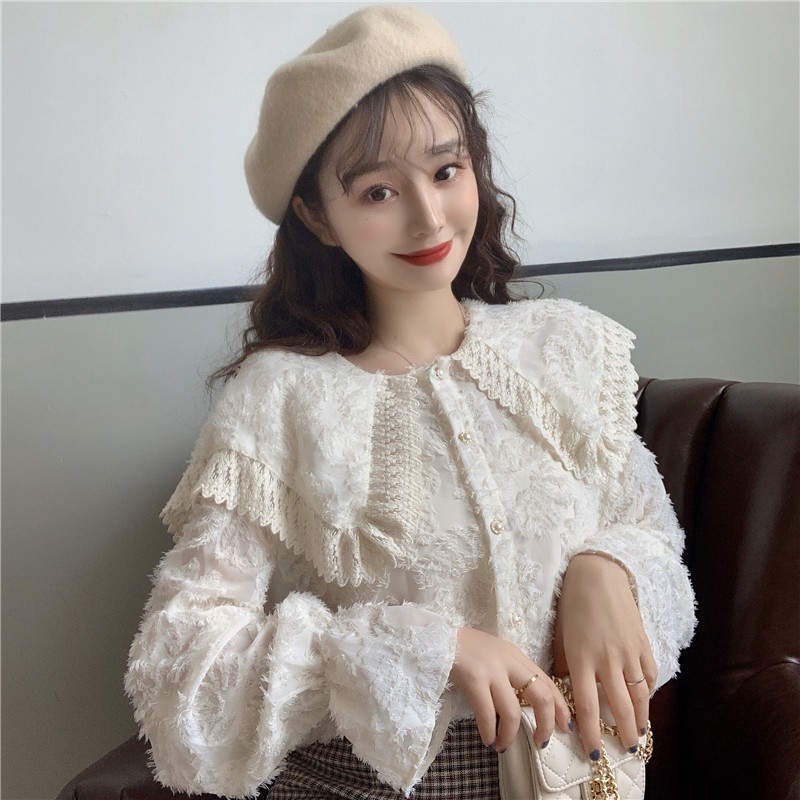 Ao sơ mi cổ búp bê đáng yêu