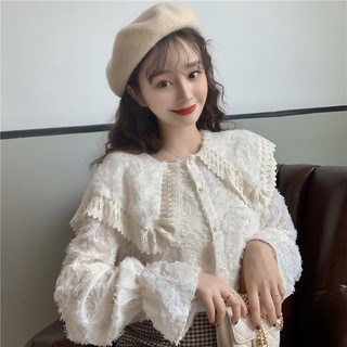Order áo sơ mi phối ren cổ sen